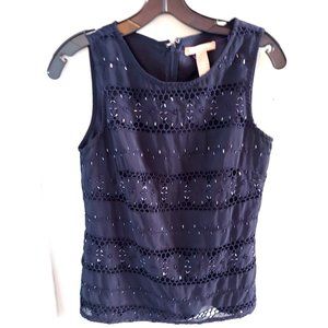 Banana Republic Beaded Top Blouse Size 2 Women Crochet Lace Black w/ Blue Hues